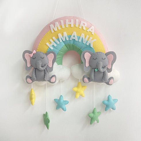 Two Little Elephants Personalised Name Hanging